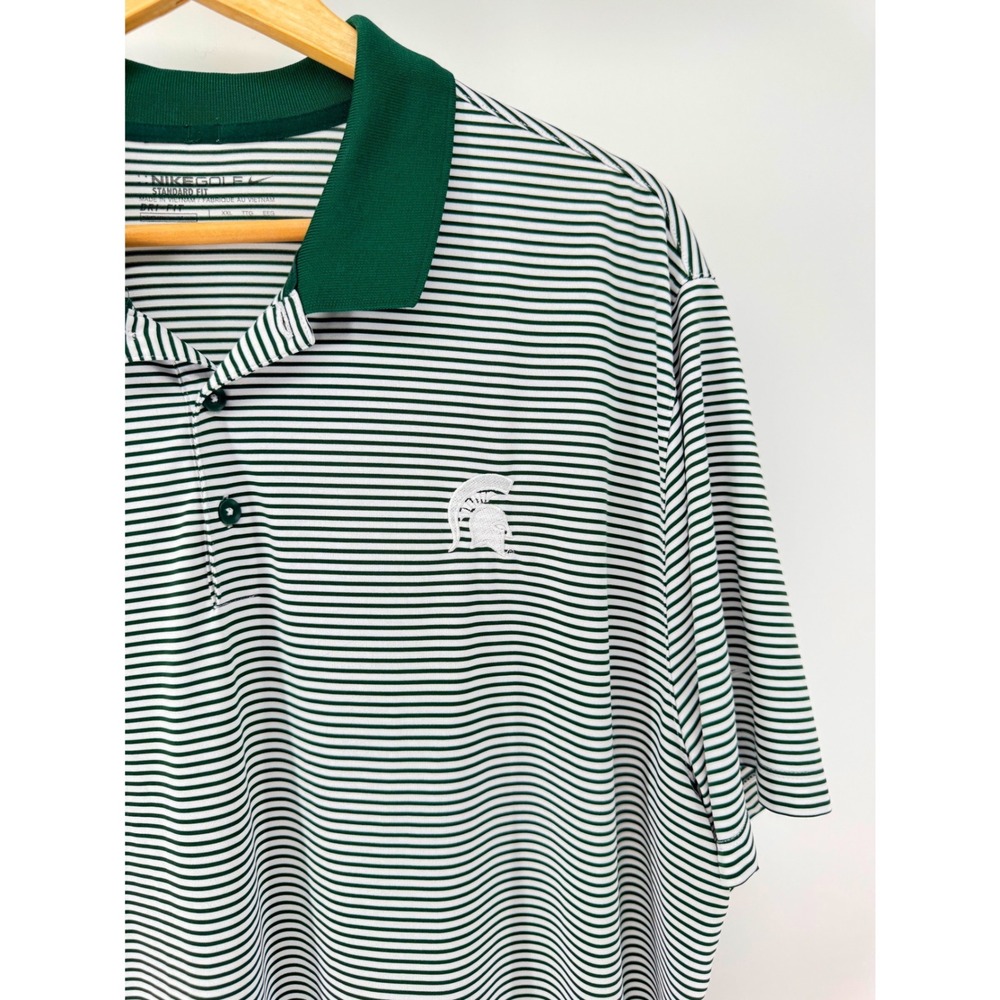 Nike Michigan State Spartans Golf Polo Mens XXL Green White Striped Dri-FI